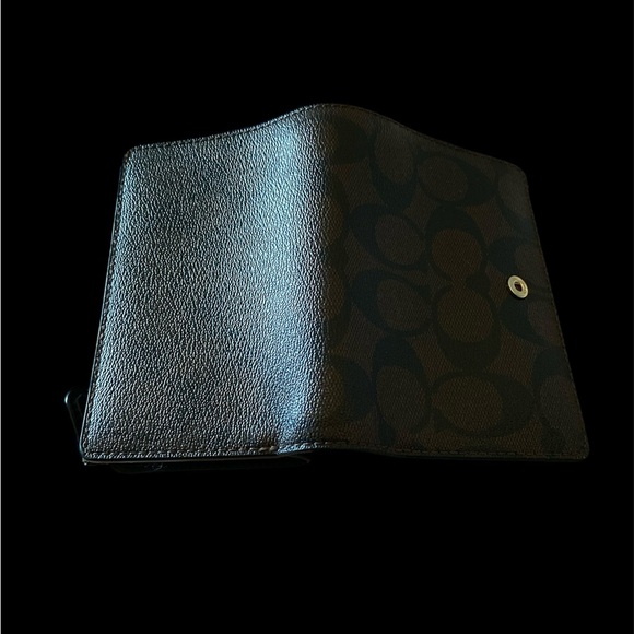 Coach Light & Dark Brown Signature Canvas w/Black Leather Medium Wallet - Picture 5 of 7